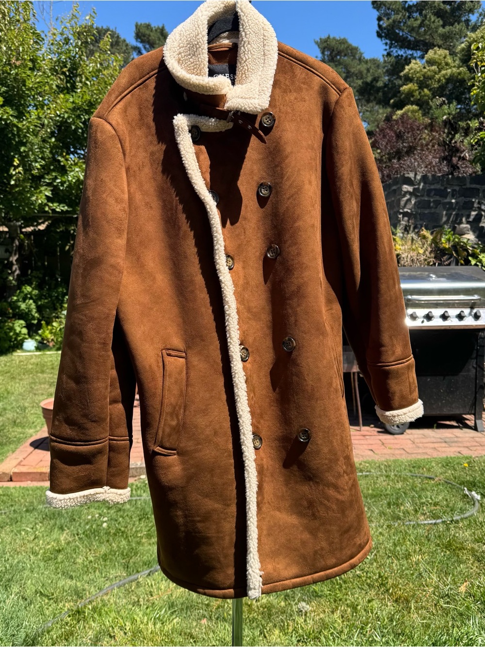 Shearling-Trim Brown Suede Coat - Men size XXL
